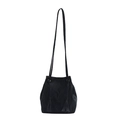 Sac seau minimaliste en cuir PU noir avec pompons à franges et longues bandoulières - Grand / Noir