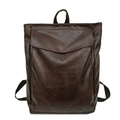 Minimalist dark brown faux leather backpack with front flap pocket and top handle - Dark Brown