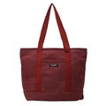 Minimalist canvas tote bag with contrast red shoulder straps and front pocket detail - Red