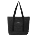 Minimalist canvas tote bag in dark gray finish with black handles and woven logo label - Black
