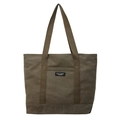 Minimalist olive green canvas tote bag with shoulder strap and black brand label - Green