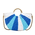 Borsa a mano in paglia intrecciata a righe blu e bianche con manico e tracolla - Blu Bianco