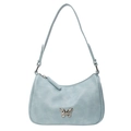 Moderne hellblaue Umhängetasche aus PU-Leder mit silbernem Schmetterling-Metallornament - Blau