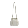 Sac seau blanc minimaliste avec fermeture à cordon et pompons latéraux en cuir mat souple - Grand / Blanc Cassé