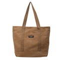 Brown canvas tote bag with functional front pocket and durable webbed handles - Khaki