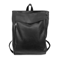 Minimalist black faux leather backpack with vertical zip pocket and adjustable straps - Black