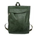 Minimalist deep green leather backpack with front zipper pocket and adjustable straps - Green