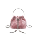 Rosa Samt-Beuteltasche mit silbernem Metallringgriff und Ketten-Kordelzugverschluss - Rosa