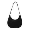 Minimalistische schwarze Hobo-Tasche in Wildlederoptik mit goldenen Metallbeschlägen - Schwarz