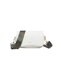White pebbled leather crossbody bag featuring a colorful ethnic style wide woven strap - White