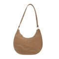 Chic camel faux leather underarm bag with unique pleated texture and crescent shape design - Khaki