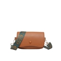 Brown litchi grain PU leather crossbody bag with bohemian patterned woven wide strap - Brown