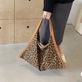 Large leopard print canvas tote bag with khaki webbing handles and spacious design - Brown