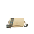 Schicke beige Umhängetasche aus Kunstleder mit gemustertem breitem Stoffgurt - Khaki