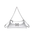 Chic metallic silver PU crossbody bag with elegant bow detail and chain strap - Silver