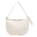 Minimalist white PU leather half-moon crossbody bag with gold zipper and knotted shoulder strap - White
