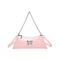 Pink patent leather underarm bag with silver metal bow and delicate chain handle - Pink