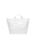 Minimalistische weiße DuPont-Papiertasche mit geprägten Lettern und Faltenstruktur - Weiß