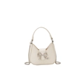 Elegante borsa a mano in ecopelle bianco crema con motivo coccodrillo e fiocco di cristalli - Bianco Riso Piccolo