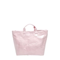 Rosa Tyvek-Handtasche mit glänzender Knitteroptik und weißem Tote Bag Aufdruck - Rosa