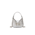 Mini borsa argento con stampa coccodrillo, fiocco di strass e catena metallica - Argento Piccolo