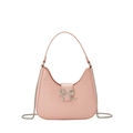 Pink croc-embossed PU leather half moon bag with sparkling rhinestone butterfly buckle - Pink Large