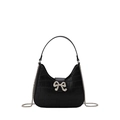 Black crocodile embossed hobo bag with a sparkling silver rhinestone bow decoration - Black Large
