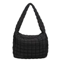 Borsa tote nuvola nera trapuntata di grande capacità con morbida trama a sbuffo per donne - 39*36*15 / Nero