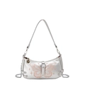 Silberne Schultertasche aus PU-Leder mit Schmetterling-Stickerei und Metallketten - Silber