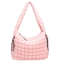 Borsa tote rosa trapuntata a nuvola con coulisse laterali e motivo a quadri - 39*36*15 / Rosa