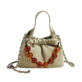 Bolso de mano nube verde claro de cuero PU con cuentas ámbar y cadena plateada - Verde