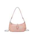 Rosa PU Leder Schultertasche mit Schmetterlings-Stickerei und Silberkette - Rosa
