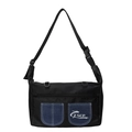 Sac bandoulière en nylon noir avec doubles poches en denim bleu et sangle réglable - Noir