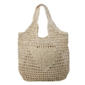 Borsa tote beige in paglia intrecciata con motivo a cuore e sacchetto interno - Bianco