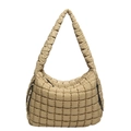 Quilted puffy cloud tote bag in khaki beige color with adjustable side drawstring detail - 39*36*15 / Khaki