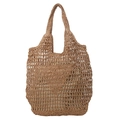 Borsa tote in paglia intrecciata a mano in marrone naturale con motivo a rete e fodera - Cachi