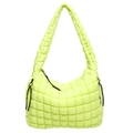 Neon green quilted cloud tote bag with padded grid texture and wide shoulder strap - 39*36*15 / Light Green