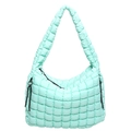 Quilted mint green puffer cloud bag with padded square texture and shoulder strap - 39*36*15 / Aqua Blue