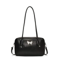 Modische schwarze PU-Schultertasche mit Faltenstruktur und silbernem Schmetterlingsakzent - Schwarz