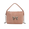 Bolso de mano plisado rosa para mujer con lazo de metal plateado y correa de cadena - Rosa