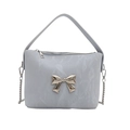 Bolso de mano plisado gris azul claro a la moda con detalle de lazo metálico dorado - Azul