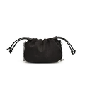 Sac bandoulière minimaliste en PU soie noire avec cordon de serrage et chaîne argentée - Noir