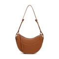 Minimalist brown PU leather half-moon shoulder bag with white contrast stitching details - Brown