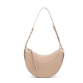 Elegant beige crescent shoulder bag in lychee pattern PU leather with zip top closure - Khaki