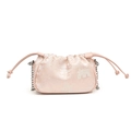 Sac bandoulière en soie rose clair avec jacquard floral et bandoulière chaîne coulissante - Rose