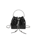 Secchiello alla moda in ecopelle nera lucida con manico ad anello in metallo argento - Nero