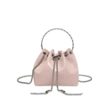 Secchiello alla moda in pelle PU rosa chiaro con catena argento e manico tondo intrecciato - Rosa