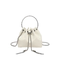 Elegante borsa a secchiello in PU bianco crema con goffratura verticale e manico in argento - Bianco