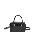 Minimalist black patent leather crossbody bag with silver hardware and top handle - Black