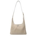 Minimalistische beige gewebte Stroh-Umhängetasche mit verstellbarem Riemen und Netzstruktur - Weiß